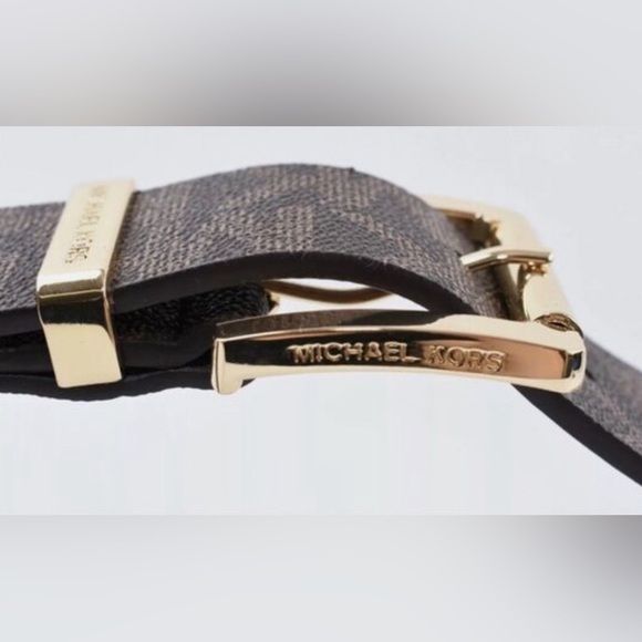 MICHAEL KORS BELT CHOCOLATE MK PRINTED LOGO GOLD SIZE MEDIUM - Picture 4 of 17
